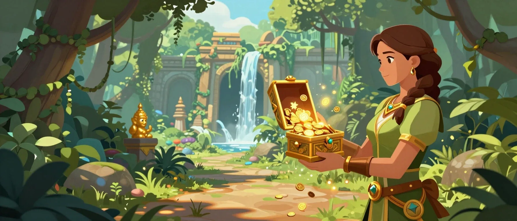 Buzz Bingo bonus treasure chest with coins and sparkling free-spin tokens