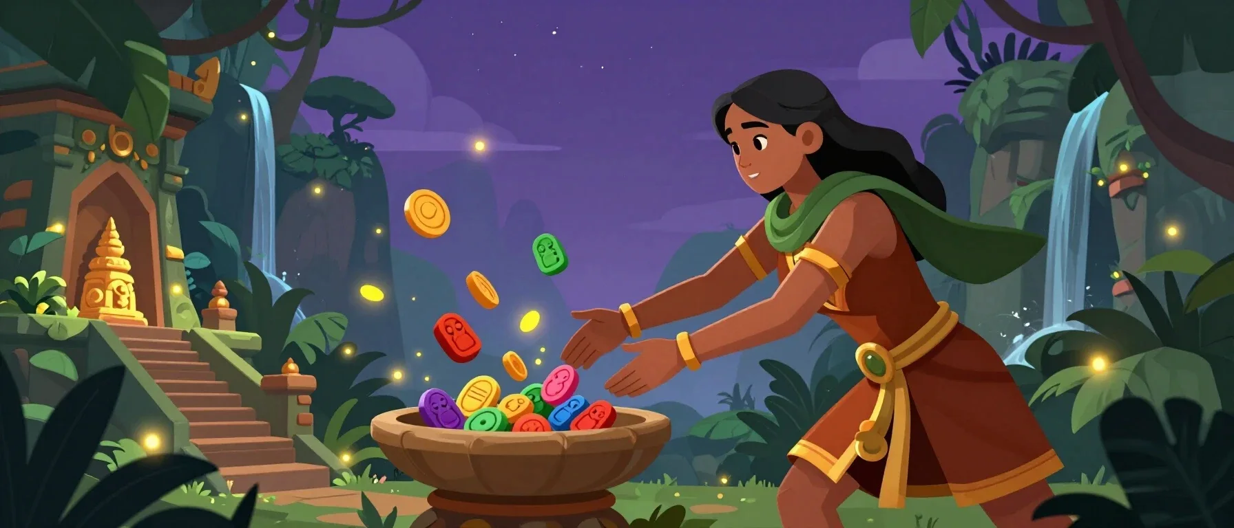 Buzz Bingo no deposit bonus with a treasure chest and colourful tokens