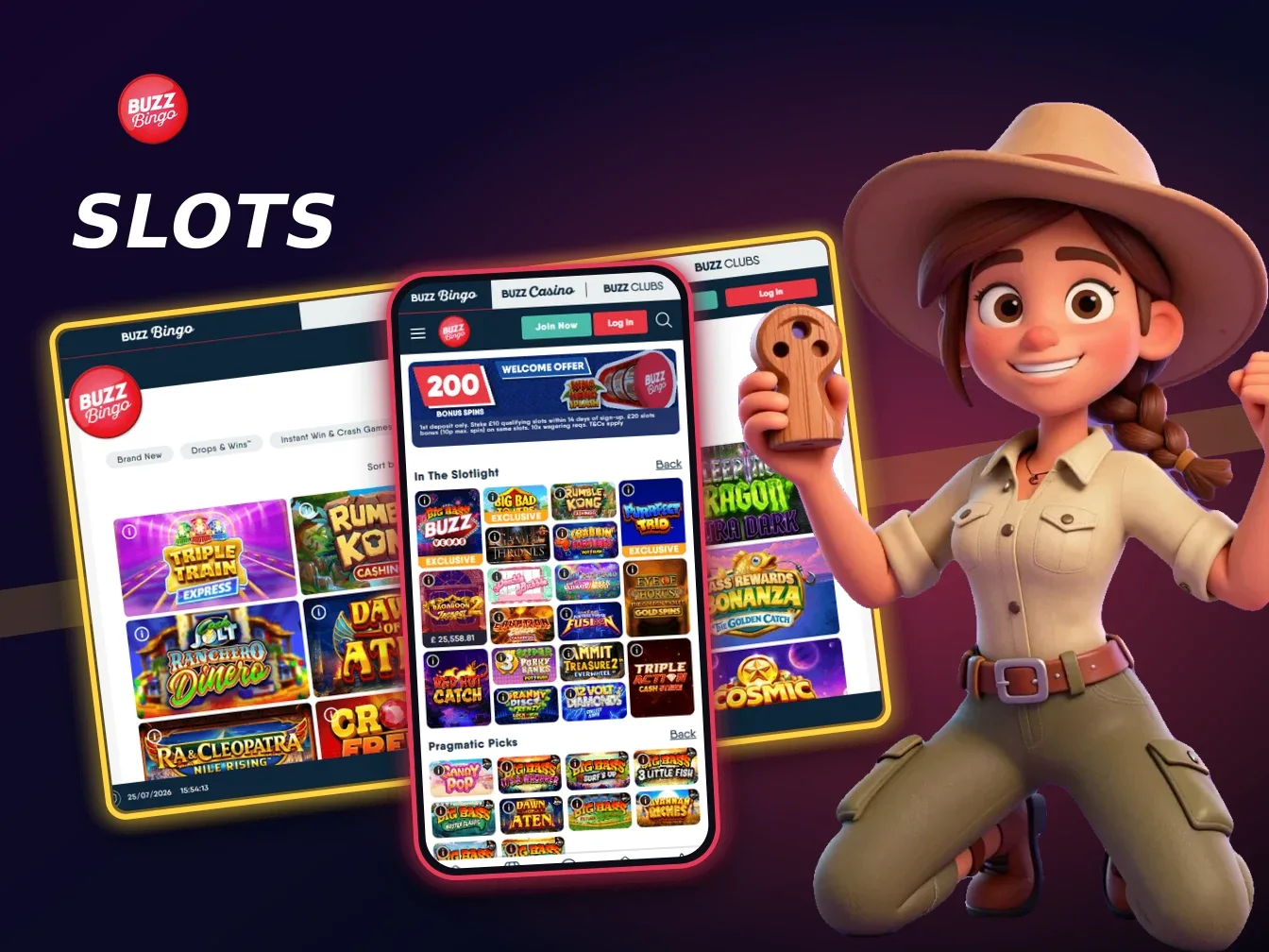 Buzz Bingo games lobby with slots, bingo and jackpot game categories